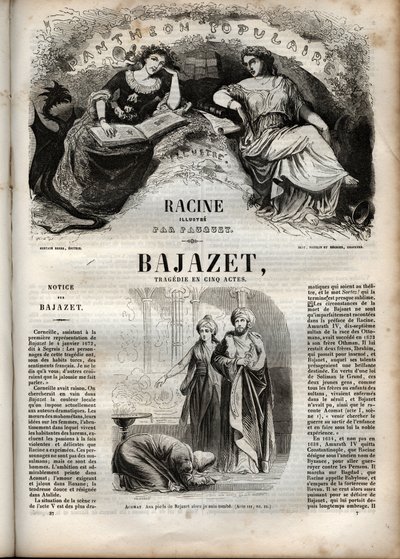 Bajazet-tragedi i fem akter av Jean Racine graverad i "" Oeuvres de Jean Racine"" illustrerad av Pauquet och notis av Emile de La Bedolliere - 1851 av Hippolyte Louis Pauquet