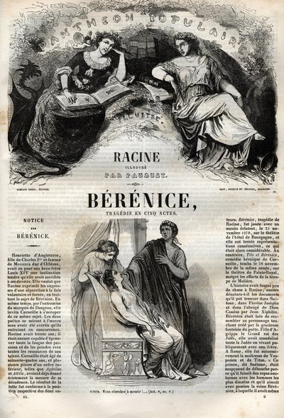 Berenice-tragedi i fem akter - gravering i "" Verk av Jean Racine"" illustrerad av Pauquet och notis av Emile de La Bedolliere - 1851 av Hippolyte Louis Pauquet