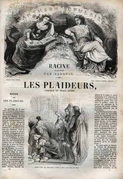 Les Plaideurs (1668) komedi i tre akter - graverad i "" verk av Jean Racine"" illustrerad av Pauquet och notis av Emile de La Bedolliere - 1851 av Hippolyte Louis Pauquet