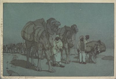 Karavan från Afghanistan på en månbelyst natt av Hiroshi Yoshida