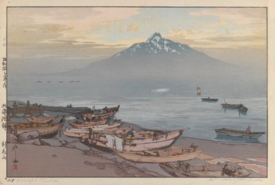Peaceful Rishiri (träblocktryck på papper) av Hiroshi Yoshida