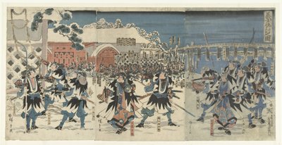 Den trolösa ledarelösa samurajens hämnd Gishi katakiuchi no zu (titel på objekt) av Hiroshige (I) , Utagawa