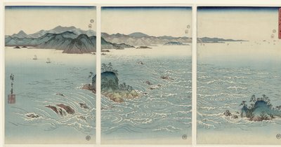 Utsikt över bubbelpoolerna vid Naruta i Awa-provinsen Awa Naruto no fukei (titel på objekt) Snow, Moon and Flowers (serietitel) Setsugekka (serietitel) av Hiroshige (I) , Utagawa