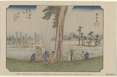 Hamamatsu Nr 30. Hawawatsu: en av de femtiotre uppmärksammade platserna på Tokaido, målad av Hiroshige De Tôkaidô van Hiroshige (serietitel) Hiroshige no fude Tôkaidô (serietitel på objekt) av Hiroshige (I) , Utagawa