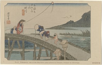 Kakegawa Nr 27. Kakegawa: en av de femtiotre uppmärksammade platserna på Tokaido, målad av Hiroshige (titel på objektet) De Tôkaidô van Hiroshige (serietitel) Hiroshige no fude Tôkaidô (serietitel på objekt) av Hiroshige (I) , Utagawa