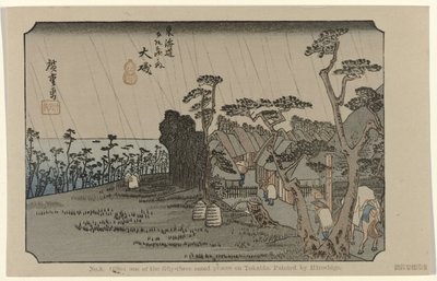 Oiso Nr 9. Oiso: en av de femtiotre uppmärksammade platserna på Tokaido. Målad av Hiroshige (titel på objekt) De Tôkaidô van Hiroshige (serietitel) Hiroshige no fude Tôkaidô (serietitel på objekt) av Hiroshige (I) , Utagawa