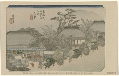 Otsu Nr 54. Otsu: en av de femtiotre uppmärksammade platserna på Tokaido, målad av Hiroshige (titel på objektet) De Tôkaidô van Hiroshige (serietitel) Hiroshige no fude Tôkaidô (serietitel på objekt) av Hiroshige (I) , Utagawa