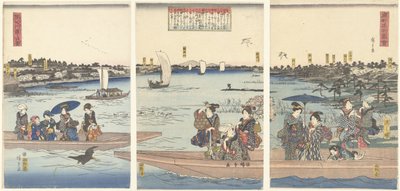 Färjor på Sumidafloden Sumidagawa watashi no zu (titel på objekt) Famous Views of the Eastern Capital (serietitel) Toto meisho zue (serietitel på objekt) av Hiroshige (I) , Utagawa
