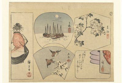 Fem utklippta bilder av Hiroshige (I) , Utagawa