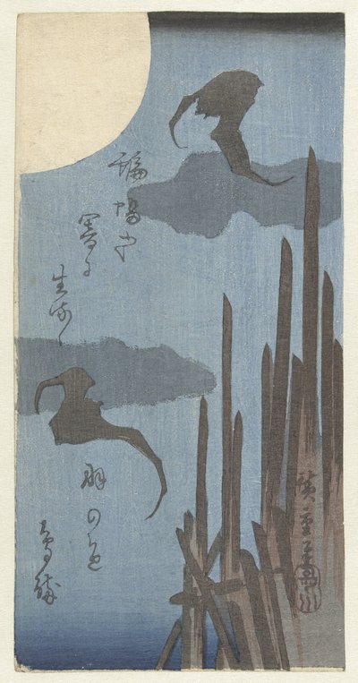 Fladdermöss och måne av Hiroshige (I) , Utagawa