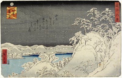 Kvällssnö på Mount Hira, januari 1859 av Hiroshige II