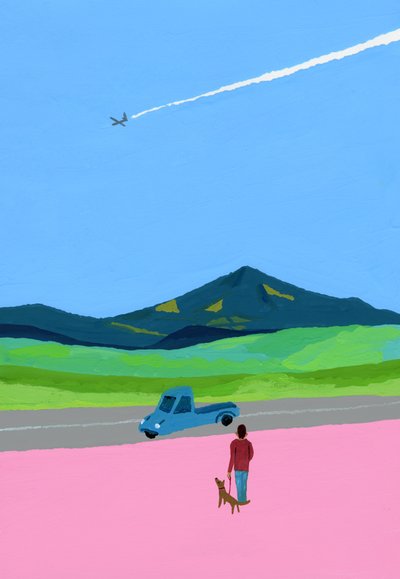 Flygplan och hämta lastbil och hund och äng av Hiroyuki Izutsu