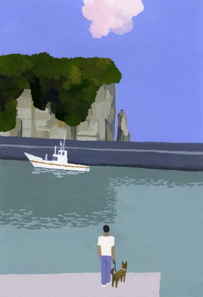 Rosa moln och fiskebåtar. av Hiroyuki Izutsu