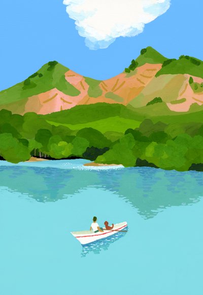 sommarlov i fjäll och båtar av Hiroyuki Izutsu