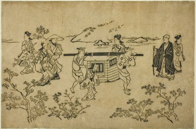 A Passing Palanquin, från serien "Scenes of Flower-Viewing at Ueno (Ueno hanami no tei)" av Hishikawa Moronobu