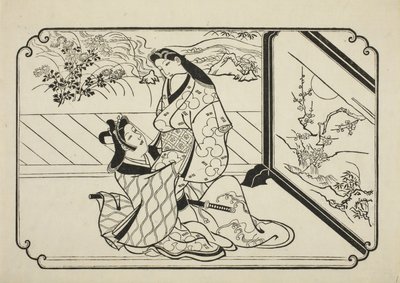Bakom skärmen, ca 1673-81 av Hishikawa Moronobu
