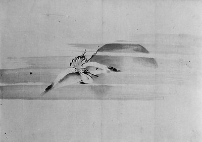 Trana och sol, 1800-talet. av Hokusai School.
