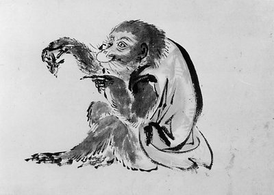 Apa och bi, 1800-talet. av Hokusai School.