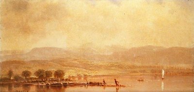 Misty Morning on the Hudson River (olja på duk) av Homer Dodge Martin