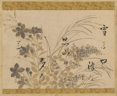 Blommor, gräs och en dikt, Edo-perioden, 1615-1637. av Hon