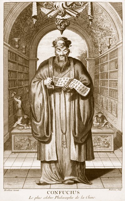 Kong-Fu-Tse, eller Konfucius, Kinas mest berömda filosof, graverad av Henry Fletcher (fl.1729) av Honbleau