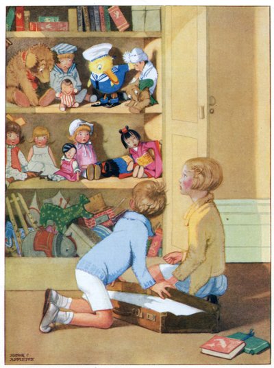Alla utom Charlie såg olyckliga ut, illustration från "Josephine Keeps House", publicerad av Blackie & Co. av Honor Charlotte Appleton