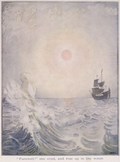Farväl, hon grät och reste sig i vattnet, från "Den lilla sjöjungfrun" i en upplaga av "Sagor" av Hans Christian Andersen (1805-75) 1920 (akvarell på papper) av Honor Charlotte Appleton