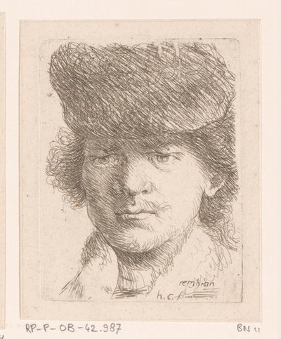 Porträtt av Rembrandt med hög hatt av Honoré Coussin