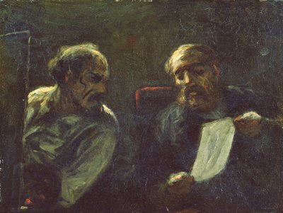En diskussion i studion, 1852-55 av Honoré Daumier