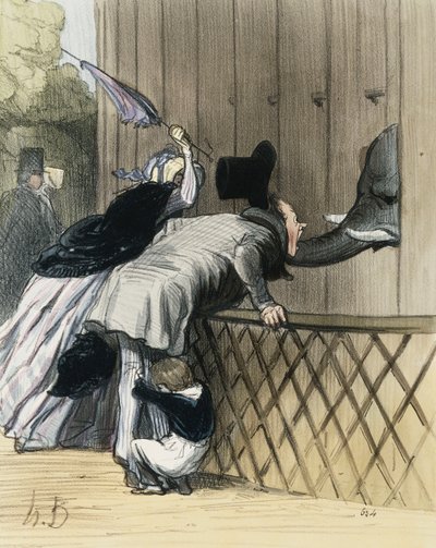 A Fright in the Jardin des Plantes, från "Les Etrangers a Paris" av Honore Daumier, Aubert et Compagnie, 1844 av Honoré Daumier