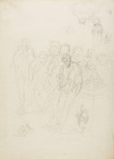 En grupp män och andra skisser, 1857 av Honoré Daumier