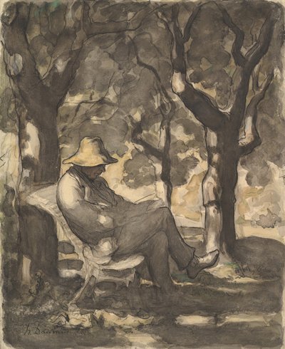 En man som läser i en trädgård recto..., ca. 1865. av Honoré Daumier