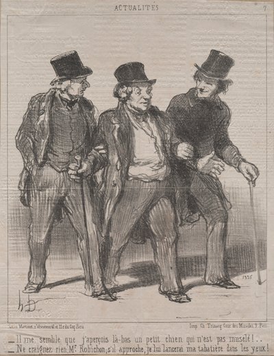 Aktualitet nr 7: Det verkar som att jag märker en liten hund där som inte är munkorgad!..., 1852. av Honoré Daumier