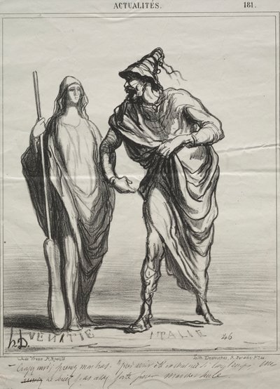 Aktualiteter, skylt 181: Vad tar du mig för! Ta min arm, 1866. av Honoré Daumier