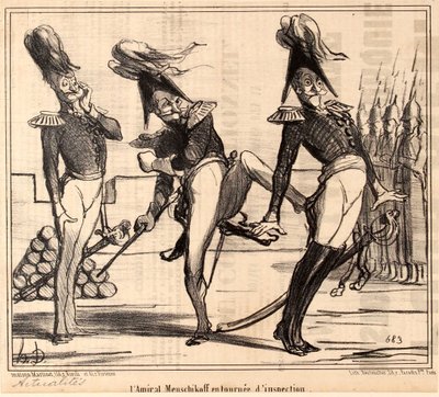 Amiral Alexander Sergeyevich Menshikov på inspektionsresa, 1854. av Honoré Daumier