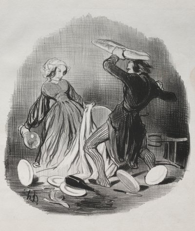 Ah! Du tror att din fru inte ger tillräckligt för dig, skurk. . . . av Honoré Daumier