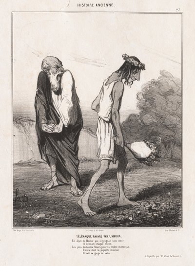 Forntida historia: Pl. 27, Telemachus härjad av kärlek..., 1842. av Honoré Daumier
