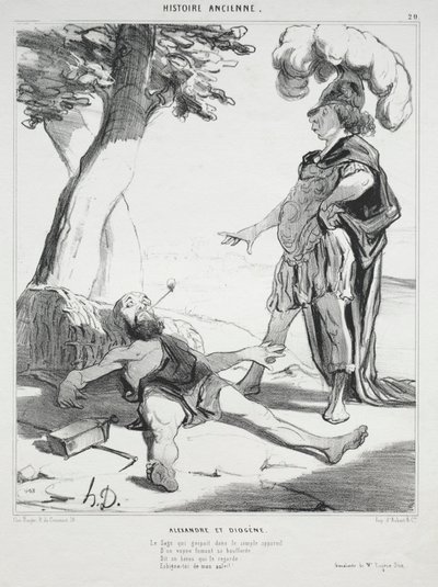 Ancient History, skylt 20: Alexander och Diogenes, 14 augusti 1842. av Honoré Daumier
