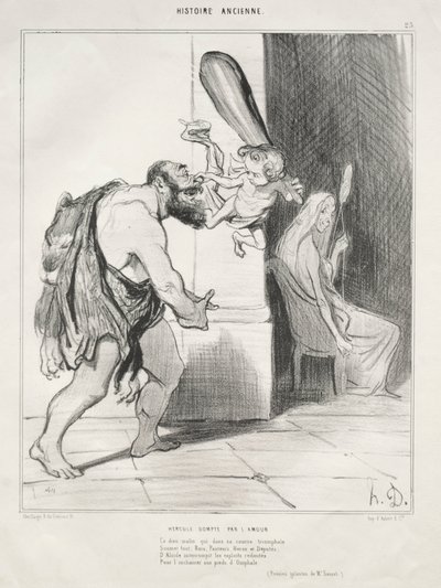 Ancient History, skylt 25: Herkules underkuvad av Amor, 18 september 1842. av Honoré Daumier