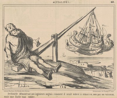Arkimedes demonstrerar för de engelska ingenjörerna... av Honoré Daumier