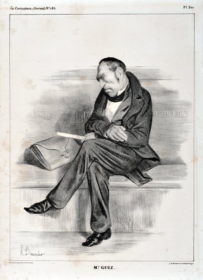 Konstverk av Honore Daumier (1808-1879). Charivari är från 1833: Serie Celebrites de la caricature "" M. Guiz..."" KONSTMUSEET - PALACE LONGCHAMP, MARSEILLE av Honoré Daumier