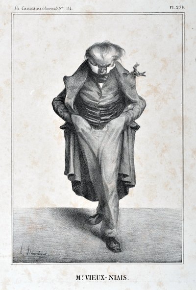 Konstverk av Honore Daumier (1808-1879). Charivari är från 1833: Serie Celebrites de la Caricature "" M. Vieux-Niais "" MUSEE DES BEAUX ARTS - PALAIS LONGCHAMP, MARSEILLE av Honoré Daumier