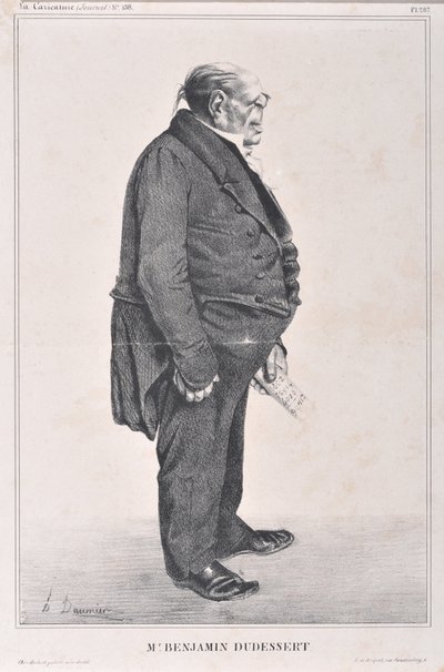 Konstverk av Honore Daumier (1808-1879). Charivari är från 1833: Serie Celebrites de la Caricature "" M. Benjamin Dudessert""" KONSTMUSEET - PALAIS LONGCHAMP, MARSEILLE av Honoré Daumier