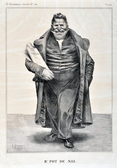 Konstverk av Honore Daumier (1808-1879). Charivari är från 1833: Serie Celebrites de la Caricature "" M.Pot de Naz"" KONSTMUSEET - PALAIS LONGCHAMP, MARSEILLE av Honoré Daumier