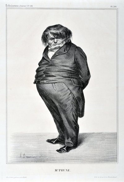 Konstverk av Honore Daumier (1808-1879). Charivari är från 1833: Serie Celebrites de la Caricature "" M. Plum"" KONSTMUSEET - PALAIS LONGCHAMP, MARSEILLE av Honoré Daumier