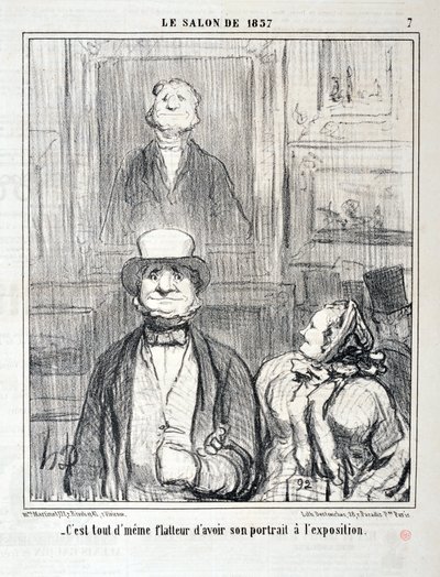 Konstverk av Honore Daumier (1808-1879). Charivari är från 1857: Serie SALON DE 1857 "- Det är fortfarande smickrande att ha hans porträtt på utställningen" MUSEE DES BEAUX ARTS - PALAIS LONGCHAMP, MARSEILLE av Honoré Daumier