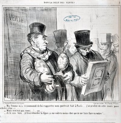 Konstverk av Honore Daumier (1808-1879). Charivari är från 1859: Serie I REA "" - Min fru rekommenderade mig att ta med mig mitt porträtt gjorda i Paris... Jag utnyttjade denna rea för att köpa den här... -Men det är inte du... ca. .. - Jag vet det, jag sk av Honoré Daumier