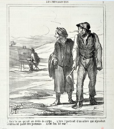 Konstverk av Honore Daumier (1808-1879). Charivari är från 1864: Serie LES LANDSAGISTS "" - I den här som är en rolig kropp... ritar ett porträtt av ett träd som inte bara producerar äpplen... han är galen i!..." KONSTMUSEET - PALACE LONGCHAMP, av Honoré Daumier