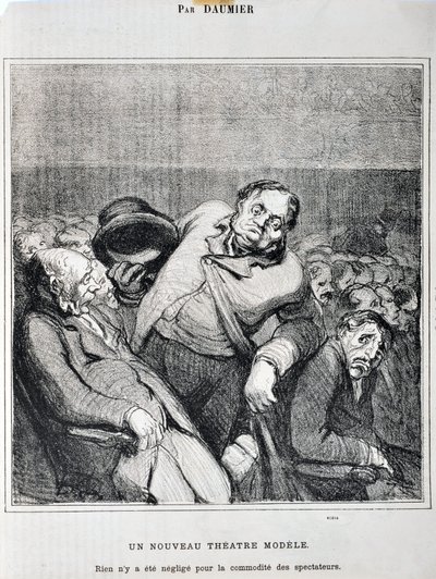 Konstverk av Honore Daumier (1808-1879). Charivari är från 1864: Serieskisser tagna på teatern En ny teatermodell. "Ingenting har försummats för åskådarnas bekvämlighet"" MUSEE DES BEAUX ARTS - PALAIS LONGCHAMP, MARSEILLE av Honoré Daumier