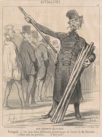 På Champs-Elysées, Ratapoil. Som ett resultat av en filantropisk överläggning [sic] av kommittén den tionde december...två cent till klubben...två cent... av Honoré Daumier